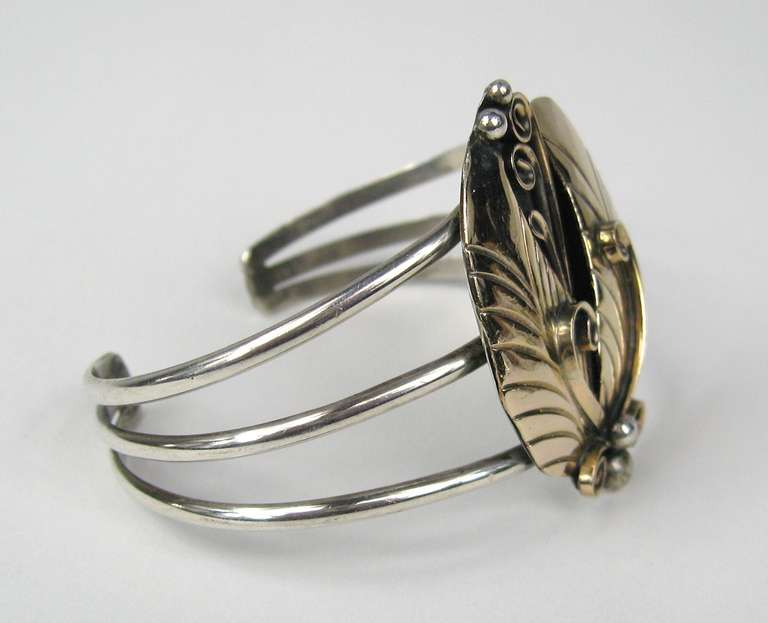 Women's 14K gold & Sterling silver Southwestern cuff Bracelet  Native American  For Sale