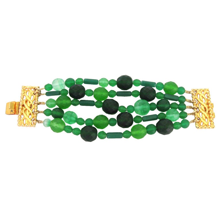 Vintage Dominique Aurientis Green Glass Bracelet 1980's New Never worn 