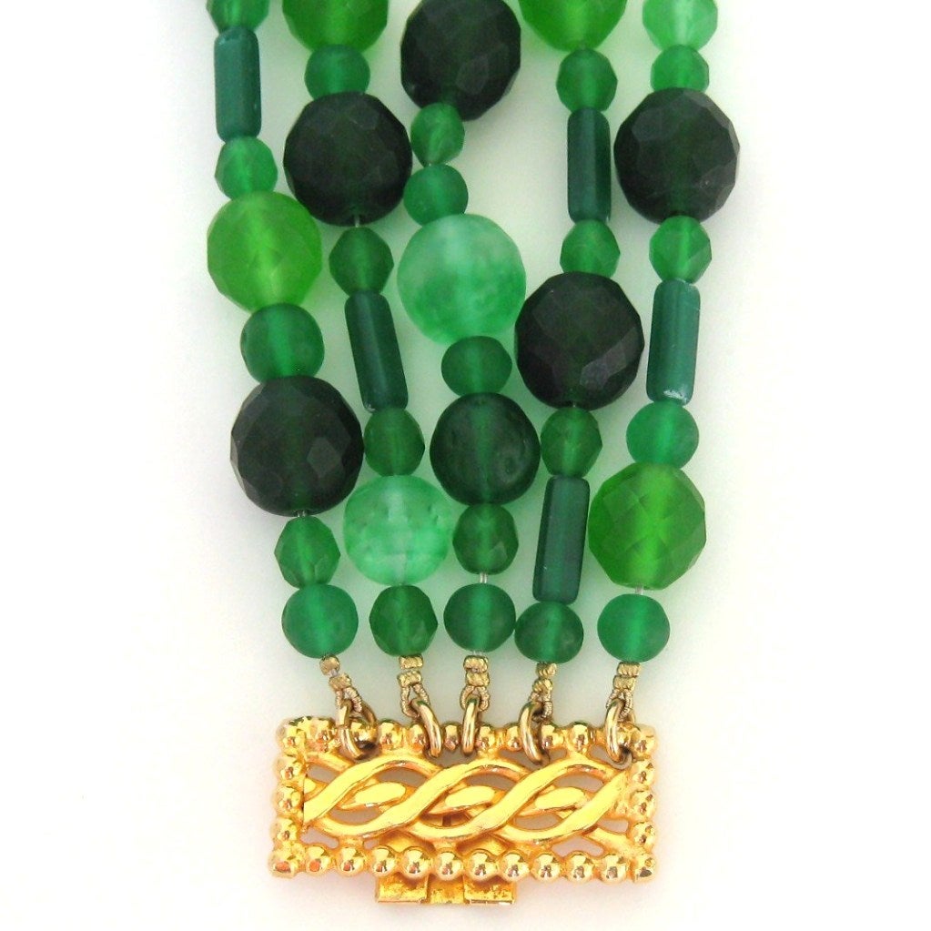 Vintage Dominique Aurientis Green Glass Bracelet 1980's New Never worn  In New Condition In Wallkill, NY