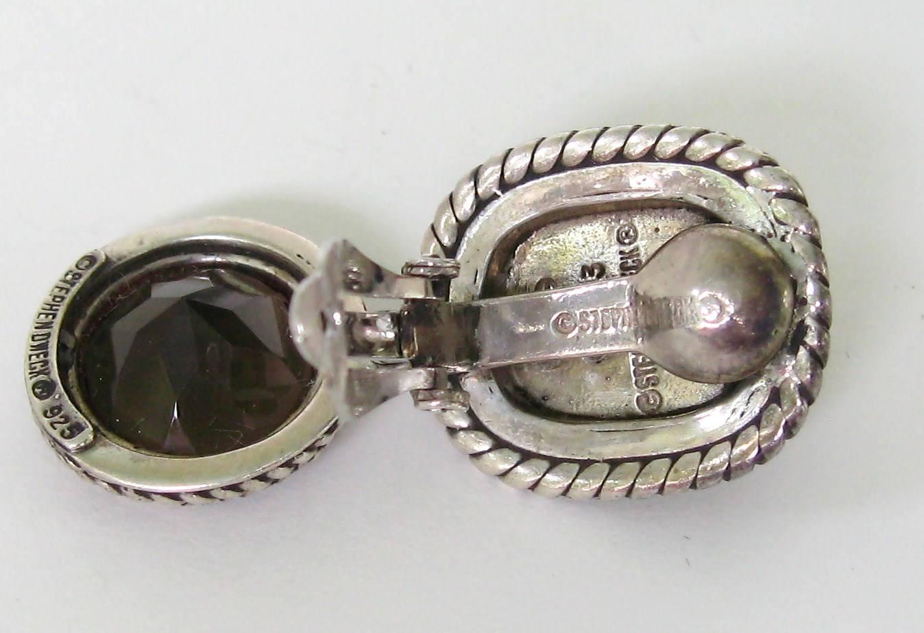 Stephen Dweck Sterling Silver Smokey Quartz Dangle Earrings 1990s Never worn  In New Condition For Sale In Wallkill, NY