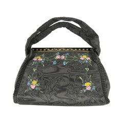 1939 Hand Painted Black Floral "bags of tomorrow" New In Box Hand Bag