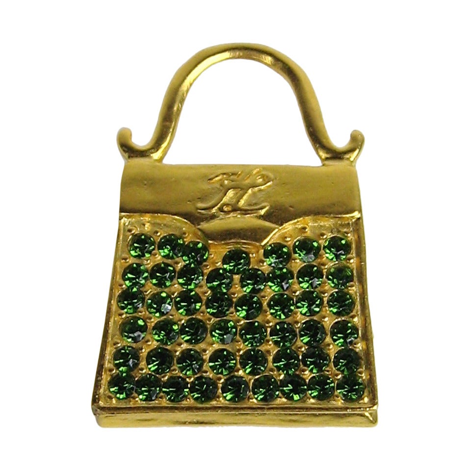 Karl Lagerfeld Gold Gilt and Glass Handbag brooch New, Never Worn 1990s For Sale