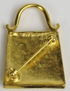 Karl Lagerfeld Gold Gilt and Glass Handbag brooch New, Never Worn 1990s