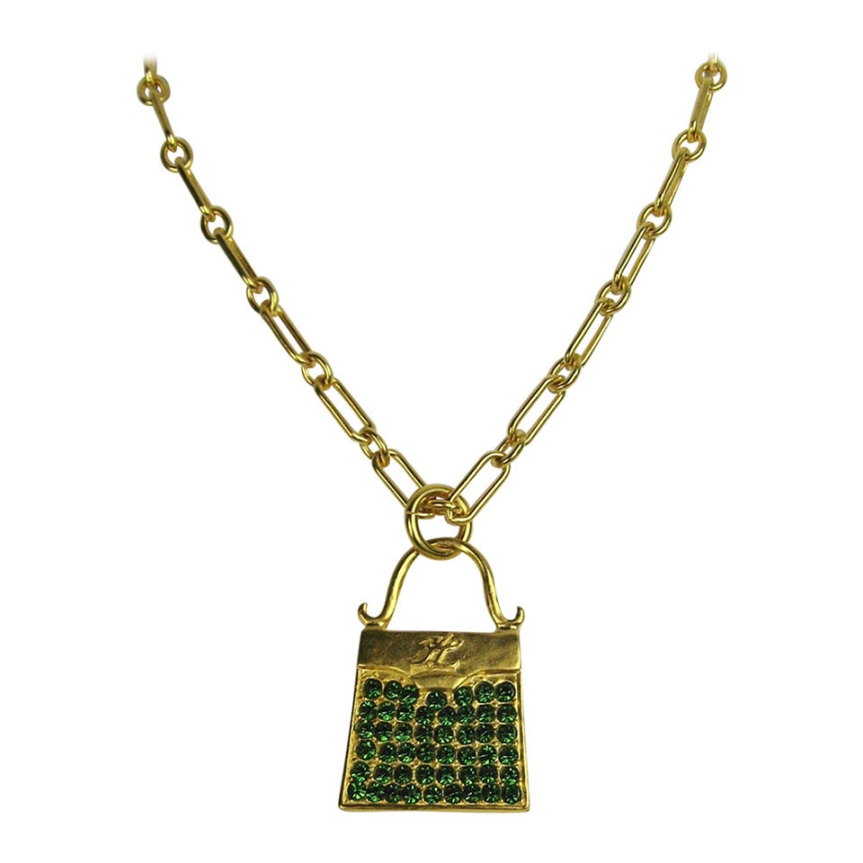 Karl Lagerfeld gold Gilt and Glass Handbag Necklace 1990s For Sale