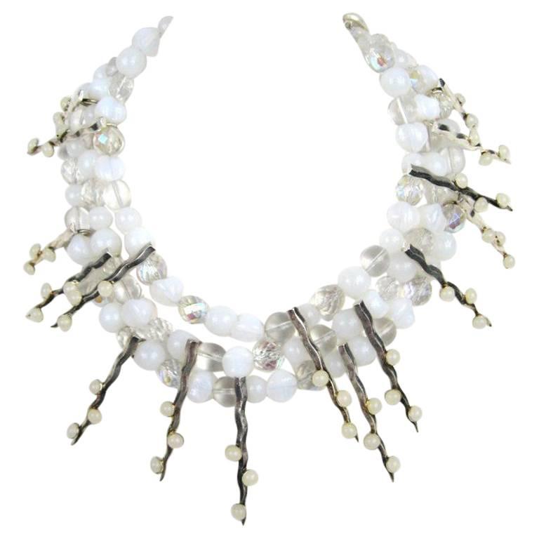  Philippe Ferrandis Glass Choker Bib Necklace  1990s For Sale