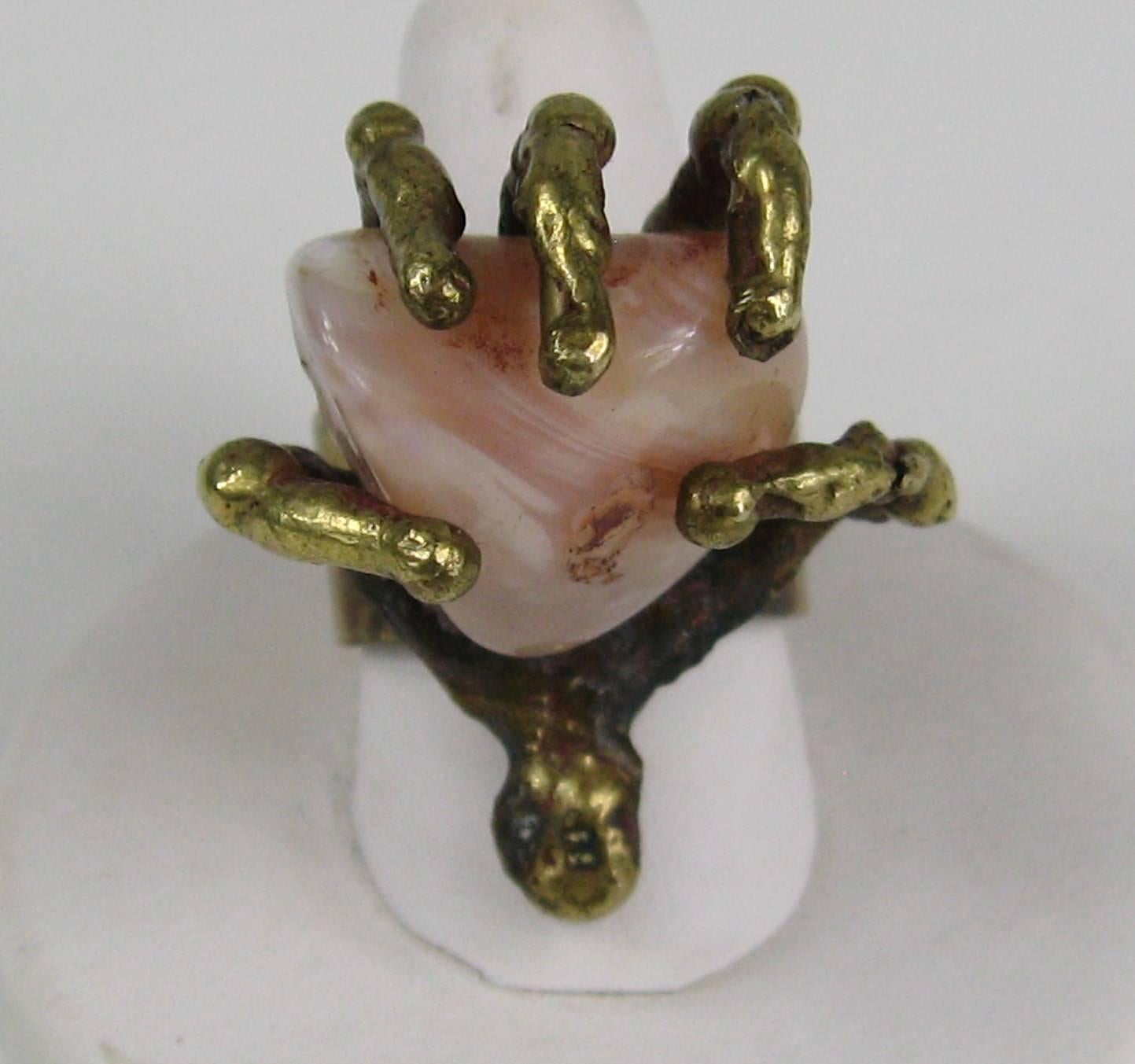 Uncut Pal Kepenyes Bronze Brutalist Ring For Sale