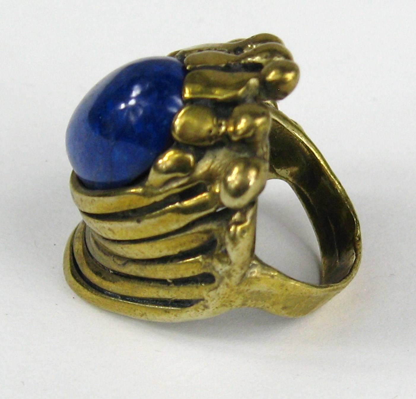 Women's or Men's Vintage Brutalist Mid Century Lapis Ring PAL KEPENYES 
