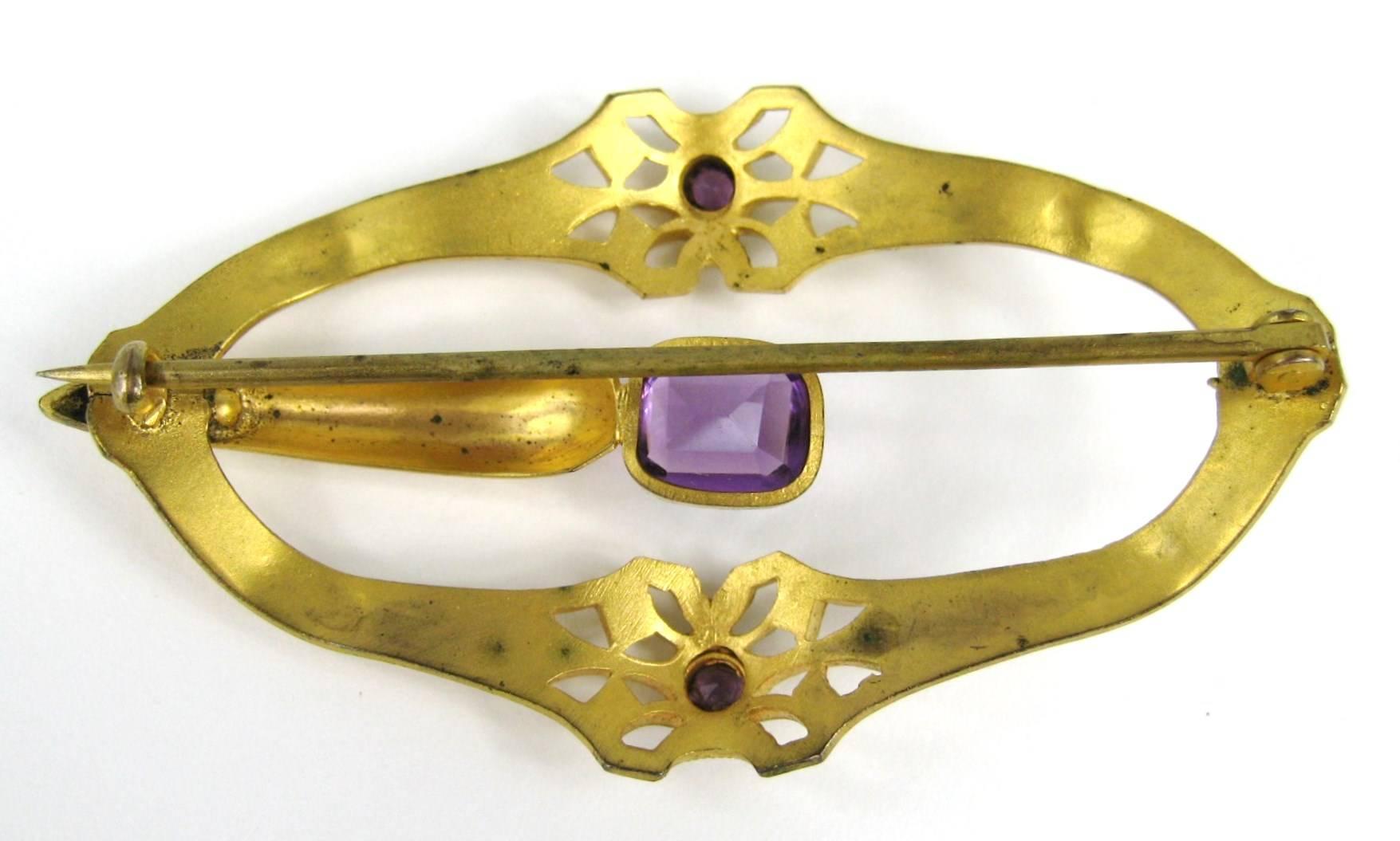 Mixed Cut Antique Gold plated Amethyst belt buckle For Sale