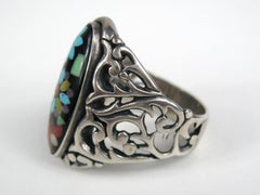 Inlaid Sterling silver ring Turqouise - Coral Unisex