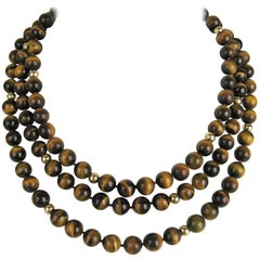 Tiger's Eye & Gold beaded Long Necklace 