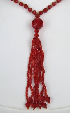 Flapper Glass Red sautoir Necklace Art Deco 1920s