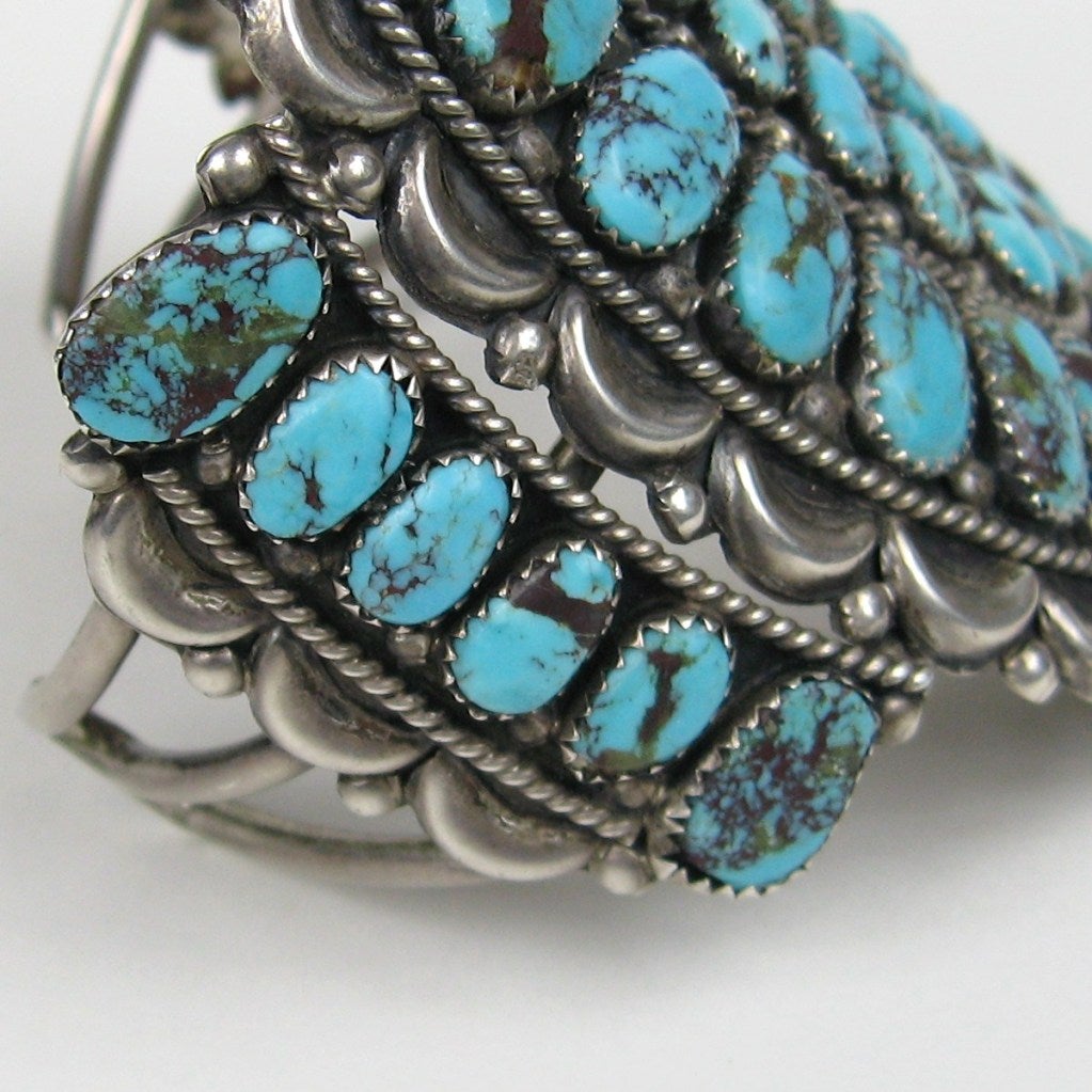 Old Mine Cut Zuni Sterling Silver Turquoise Bracelet Native American  For Sale