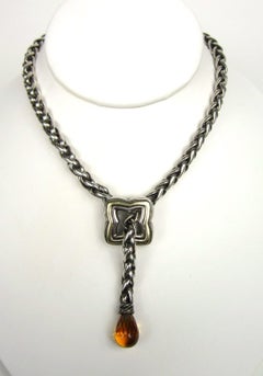 DAVID YURMAN Sterling & GOLD Necklace Quatrefoil LARIAT Adjustable Wheat