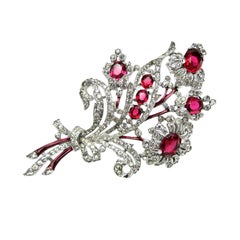 Vintage Crown Trifari Brooch 'Alfred Philippe' Ruby Quintuple Floral coat Pin Brooch 