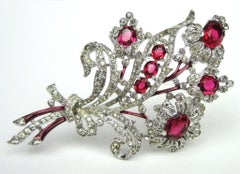 Crown Trifari Brooch 'Alfred Philippe' Ruby Quintuple Floral coat Pin Brooch