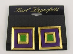 Karl Lagerfeld Earrings Charm Square Enameled Clip on