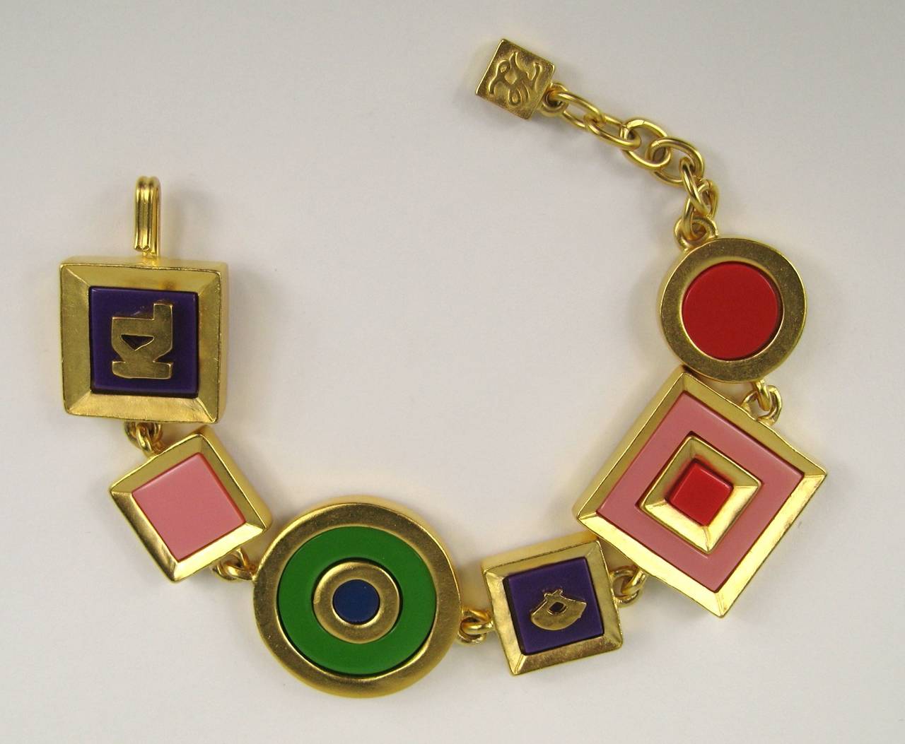 New, Never Worn vintage 1980s Lagerfeld Bracelet. This from a  4 piece Set, all listed on our storefront. Necklace, Earrings, charm Bracelet and Bangle all up! 9 inches end to end ** 2 inch extension  Bracelet will fit a 6-7.5 wrist nicely. This is