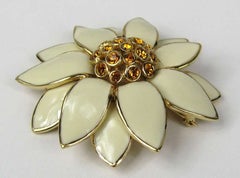 Ciner swarovski Amber Crystal & Enamel Brooch Gold tone  1980s