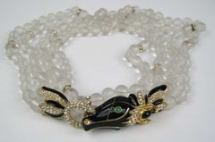 Ciner swarovski Necklace Crystal Double Strand Black Horse Gold 1980s