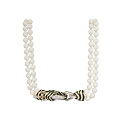  Ciner Crystal Double Strand Zebra Necklace Goldtone 1980s 