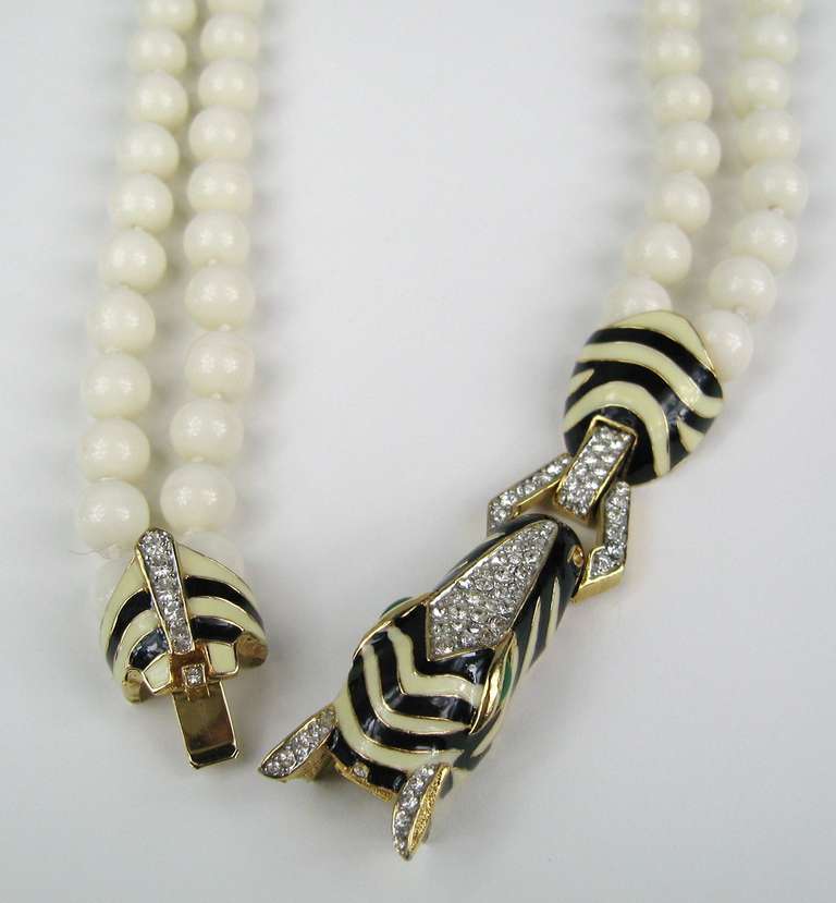 Donna Collana Ciner Crystal Double Strand Zebra Goldtone 1980s in vendita