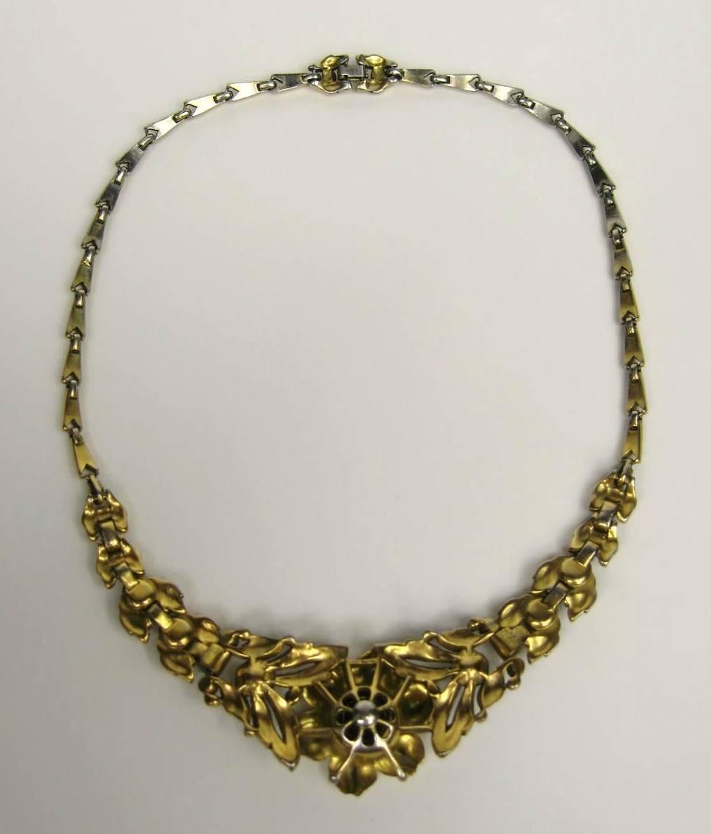 Alfred Philippe Trifari Pave Floral Trembler Necklace 1939 For Sale 1
