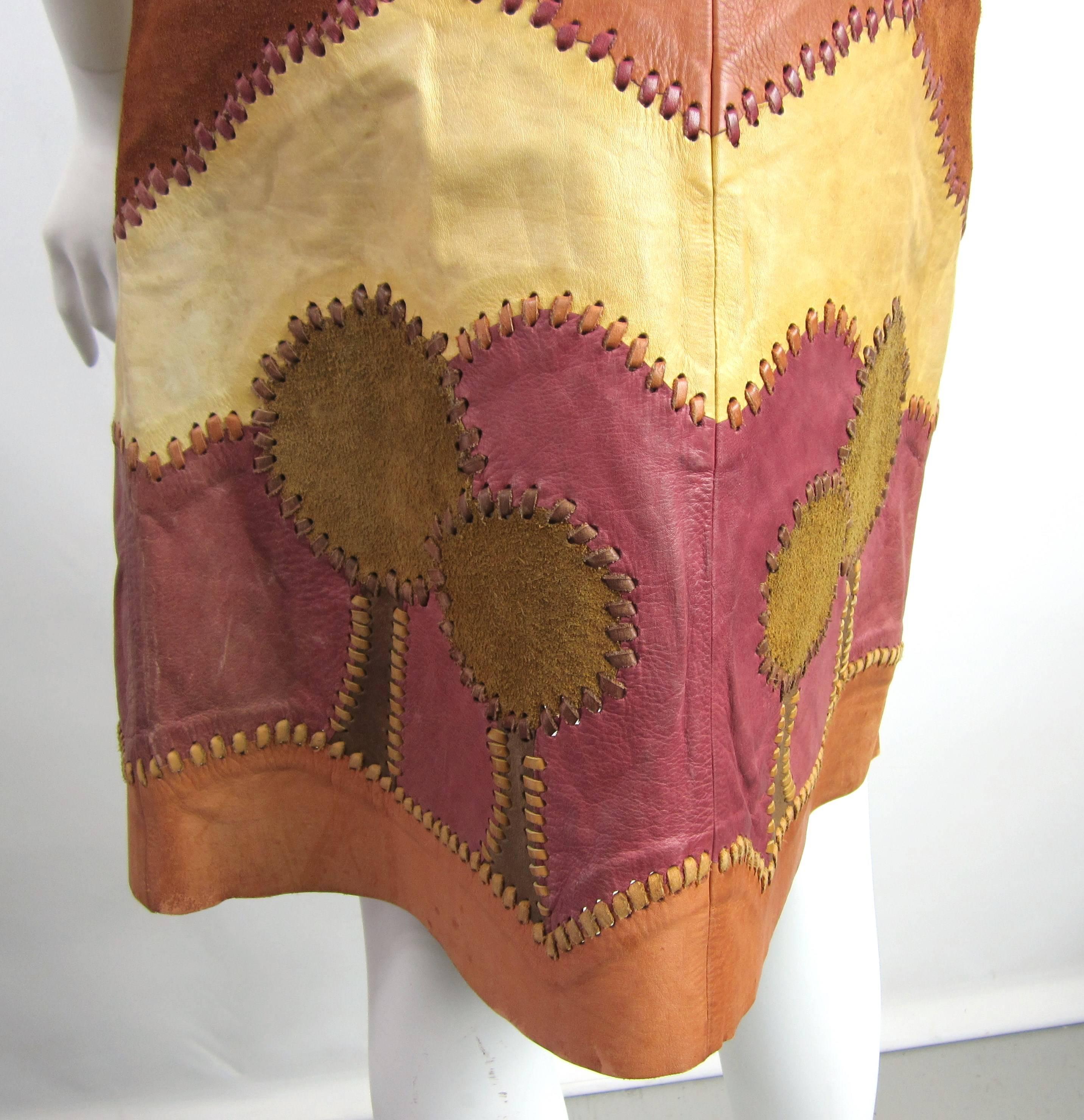 Brown Vintage 1960s Char Leather Wrap Boho Festival Skirt 
