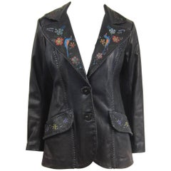 Vintage 1960s CHAR whipstitch leather Hand painted Birds Flowers Jacket 