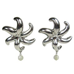 Sterling Silver Starfish Earrings Frederic Duclos on Wax 1980s 