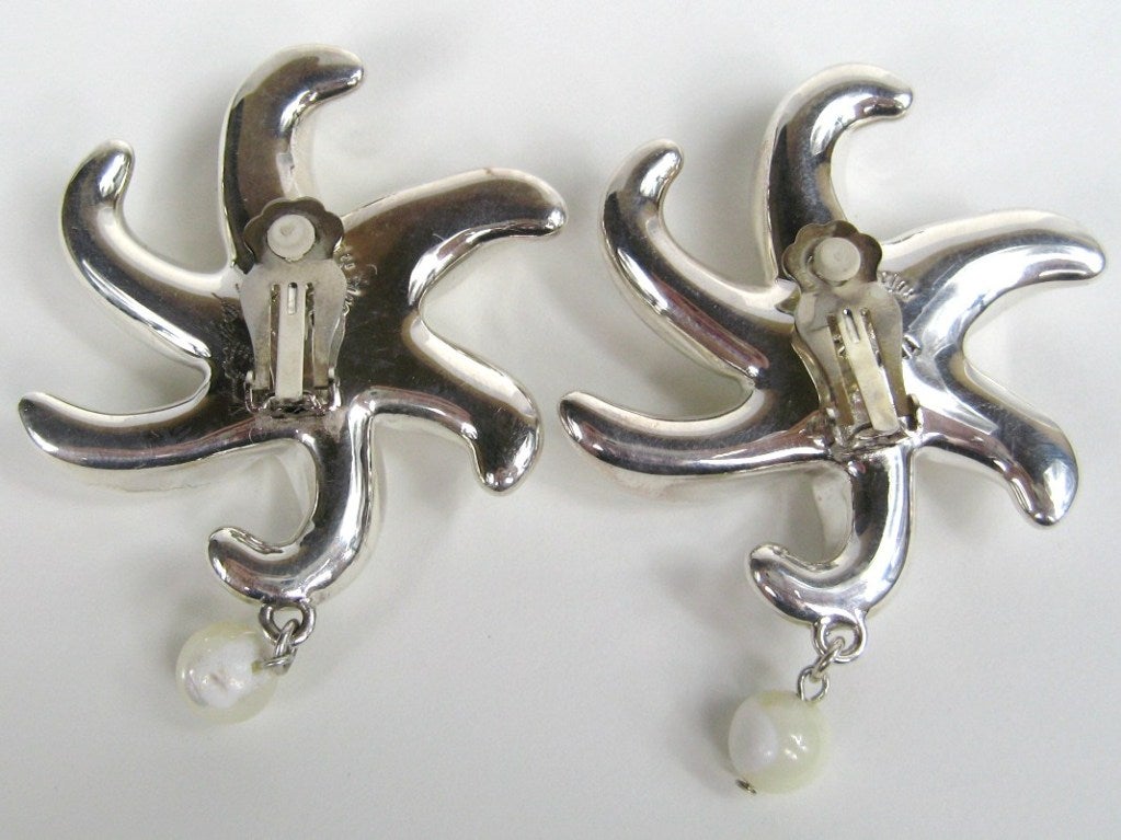 Boucles d'oreilles étoile de mer en argent sterling Frederic Duclos sur cire des années 1980  en vente 1