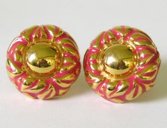 Escada Button Disc Earrings Pink Gold 1980s