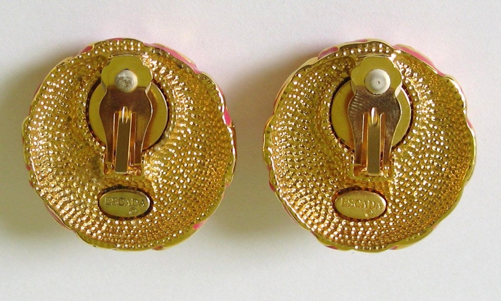 Women's Escada Button Disc Earrings Pink Gold 1980s  For Sale