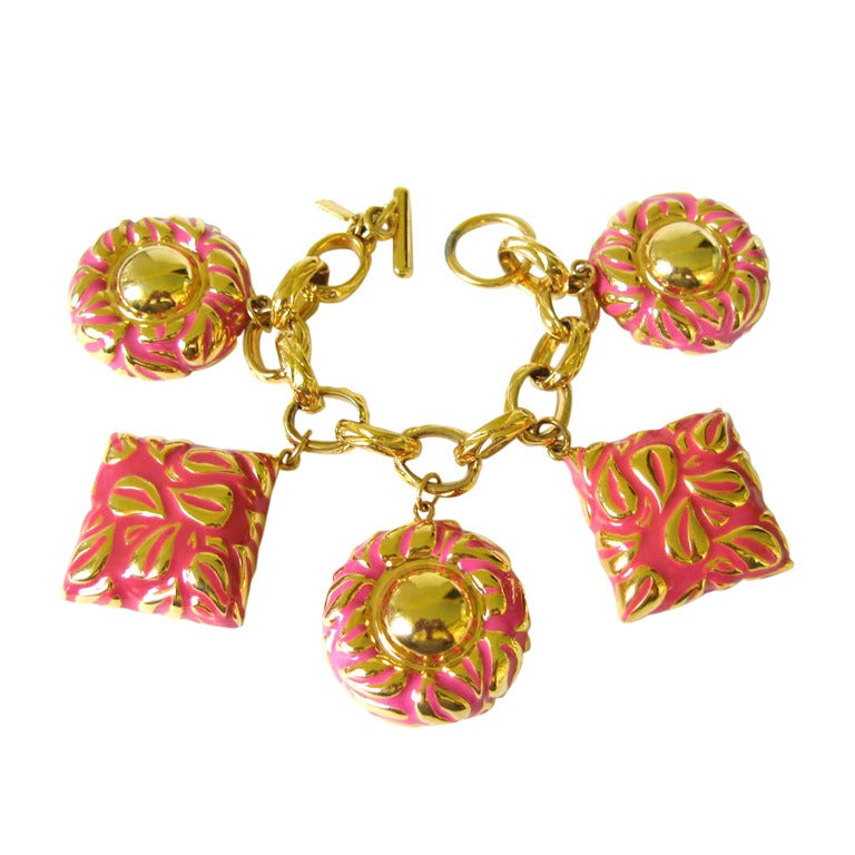 Escada Charm Bracelet Pink Gold 1980s  For Sale