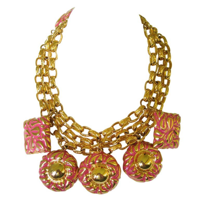 Escada Bib-Halskette in Rosa & Gold 1980er Jahre