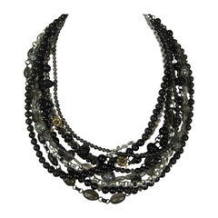 Vintage Stephen DWECK Sterling Multi 9 strand stone bib Necklace 1990s