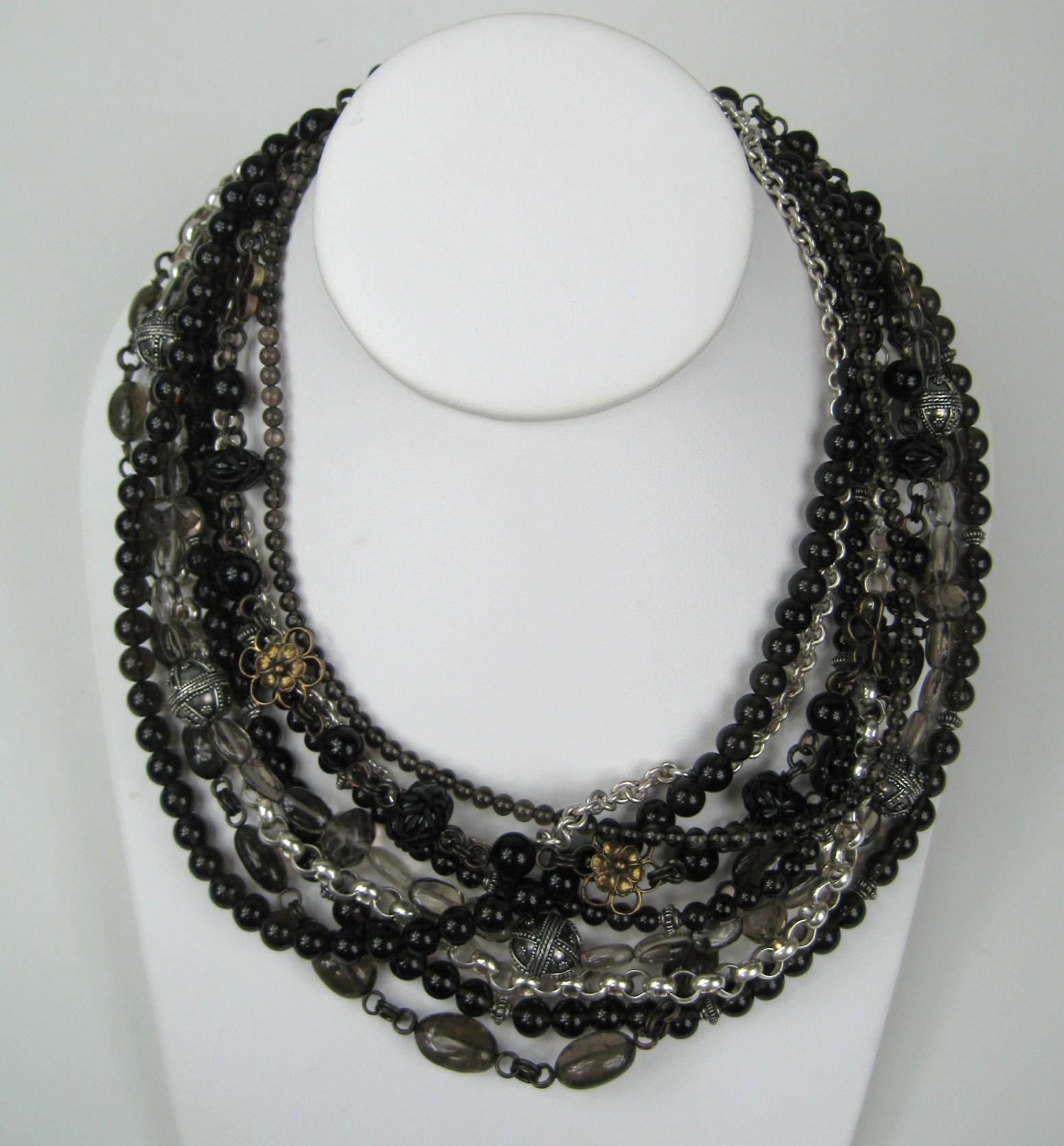 Stephen DWECK Sterling Multi 9 strand stone bib Necklace 1990s In New Condition In Wallkill, NY