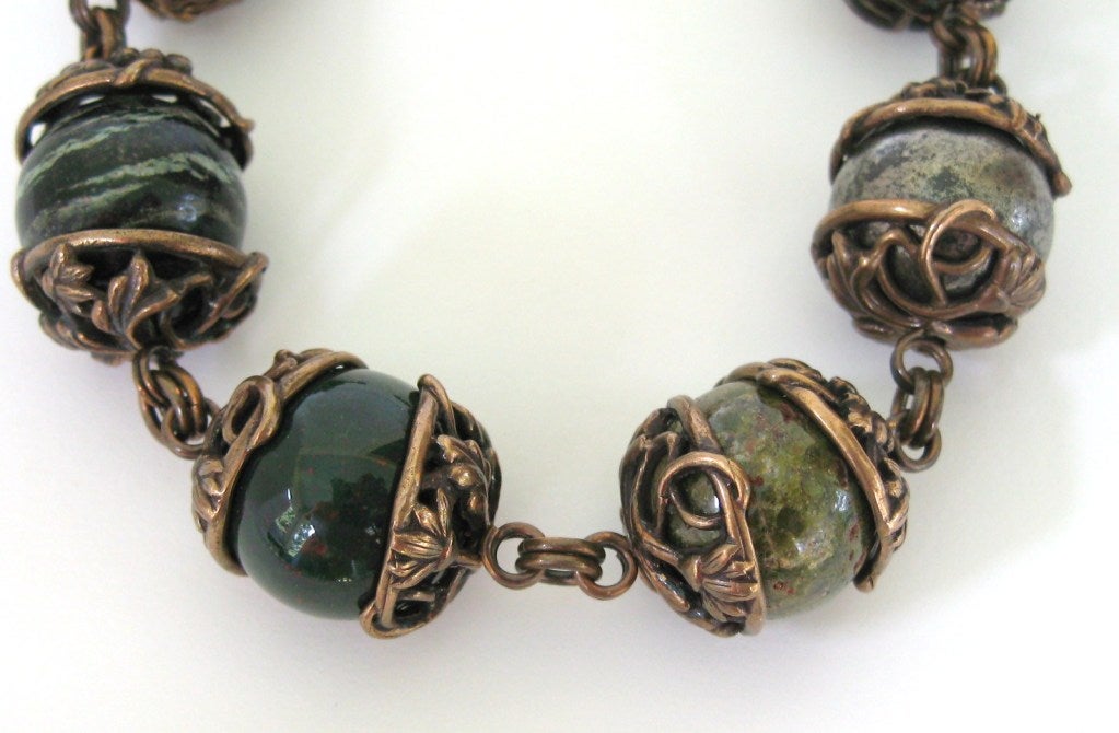 Stephen Dweck Bracelet Sterling Silver Beads Bronze Galle Caps 1990s  In New Condition For Sale In Wallkill, NY