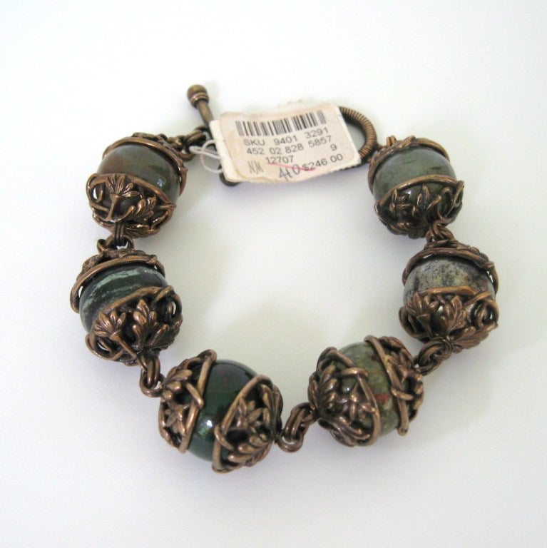 Women's Stephen Dweck Bracelet Sterling Silver Beads Bronze Galle Caps 1990s  For Sale