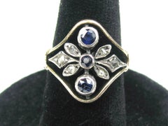 Antique 12K Gold Sapphire & Mine Cut Diamond Ring