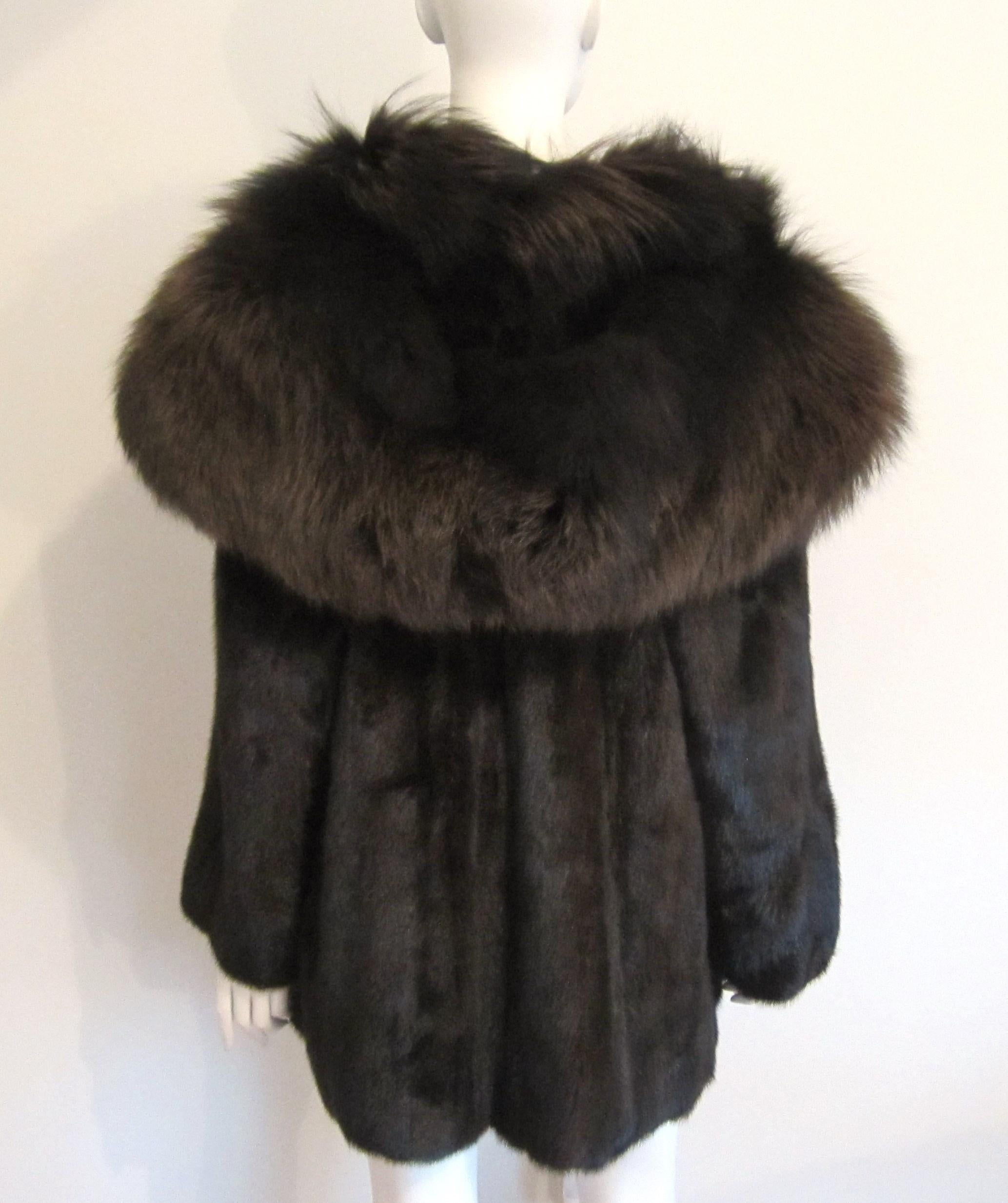 Stunning Mink Coat  w/ Oversized Fox Collar Hood -Jacket  3