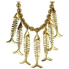 Anne Klein Vintage Couture collier en or avec poisson articulé:: 1990