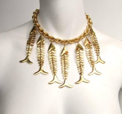 Anne Klein Vintage Couture articulated Fish Gold Necklace, 1990s