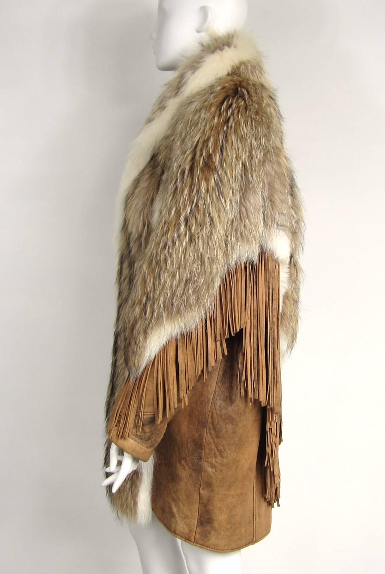 Coyote Fur Leather Fringe Coat Jacket 1990s For Sale at 1stdibs
