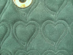 1990s Forest Green Escada Suede Hand Bag Quilted Hearts Never Used