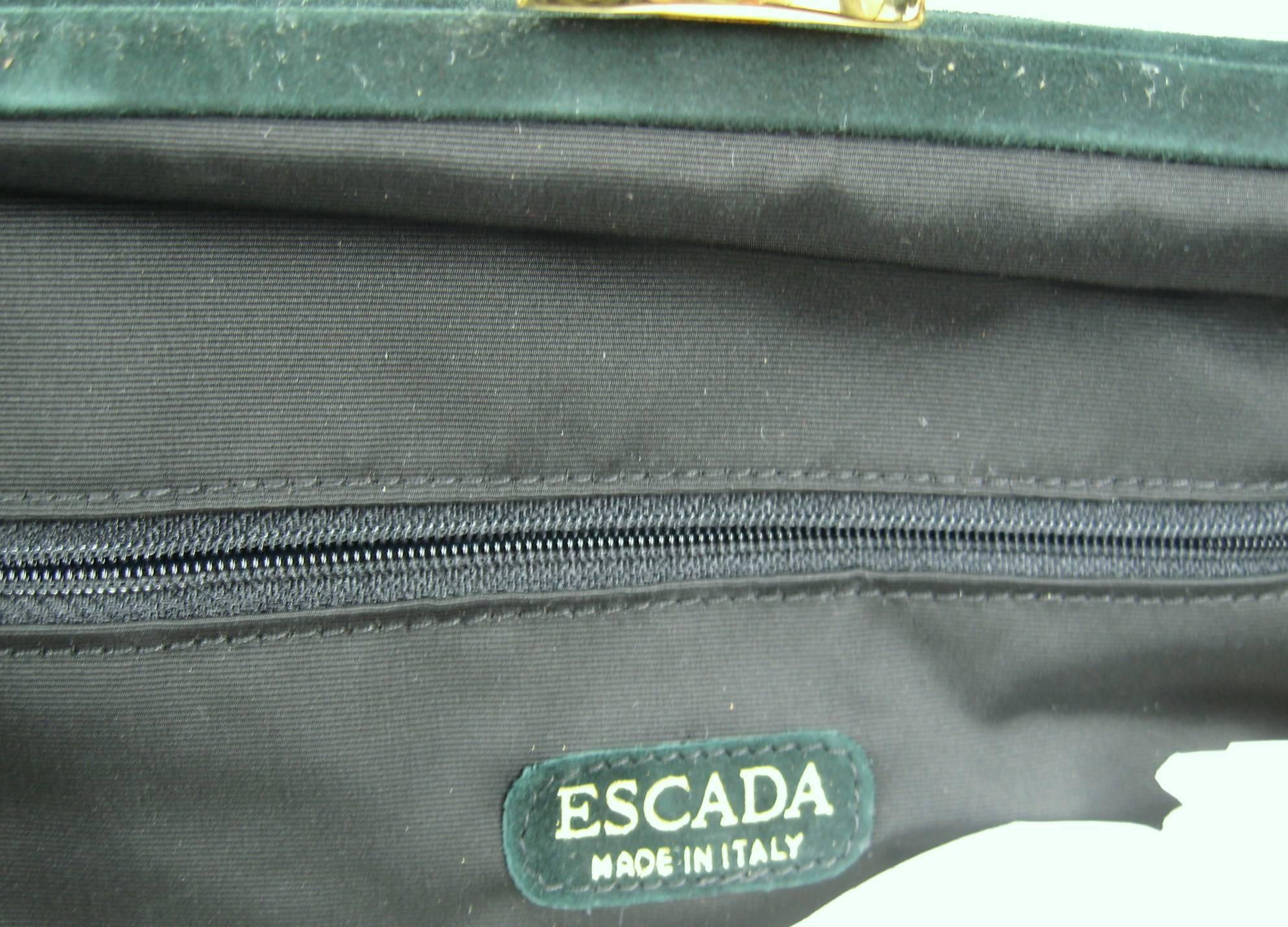 Black 1990s Forest Green Escada Suede Hand Bag Quilted Hearts Never Used  For Sale