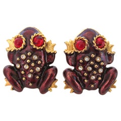 Gerard Yosca Swarovski Crystal Frog Button Earrings Never worn