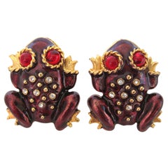 Boucles d'oreilles bouton grenouille en cristal Swarovski Gerard Yosca Jamais portées