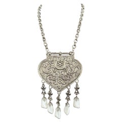 Metal Shield Necklace 1960s Silver Tone Vintage Oversized