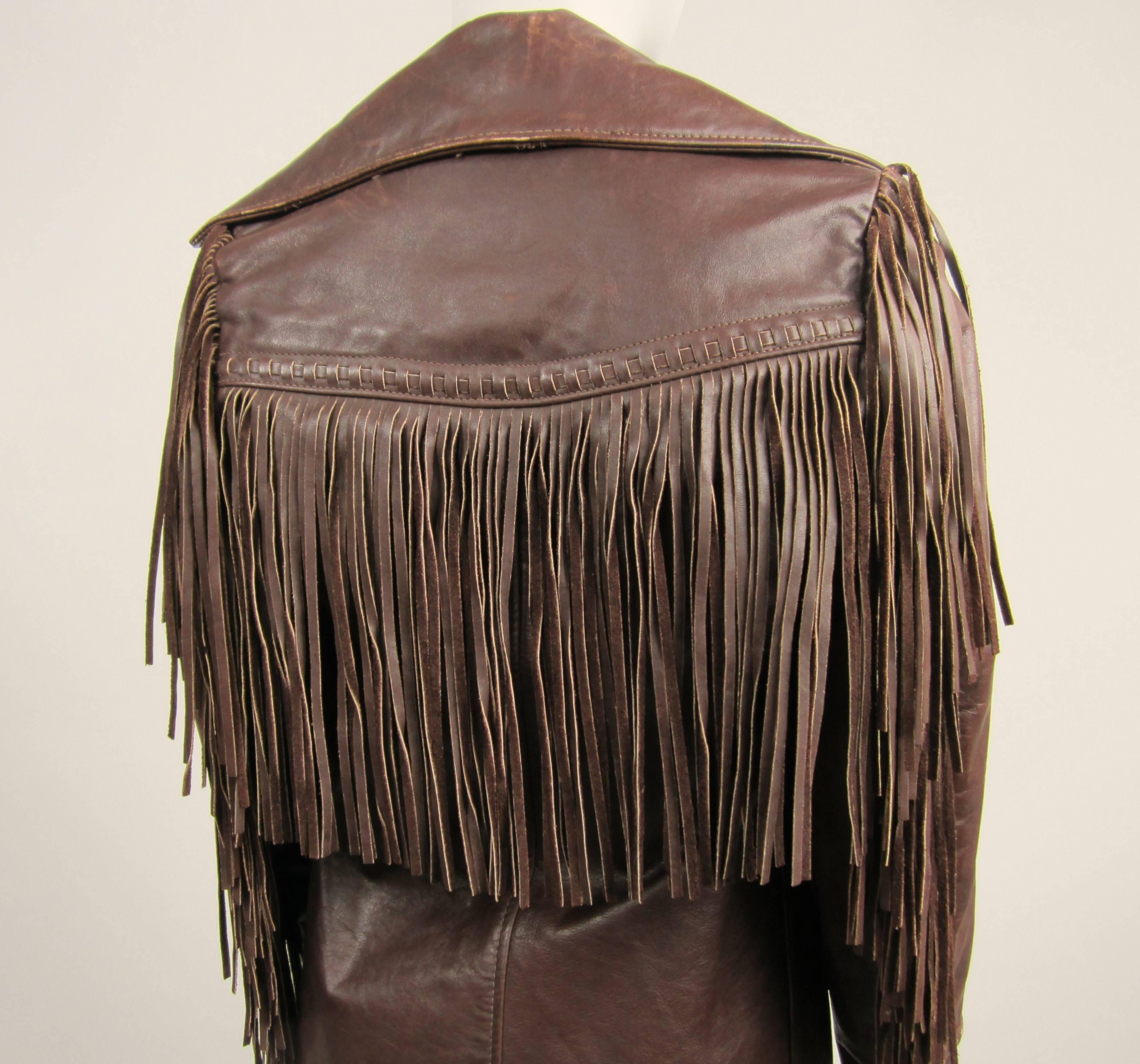 SCHOTT RANCHER Western Fringe Biker Jacket Brown Leather 1960's In Good Condition For Sale In Wallkill, NY