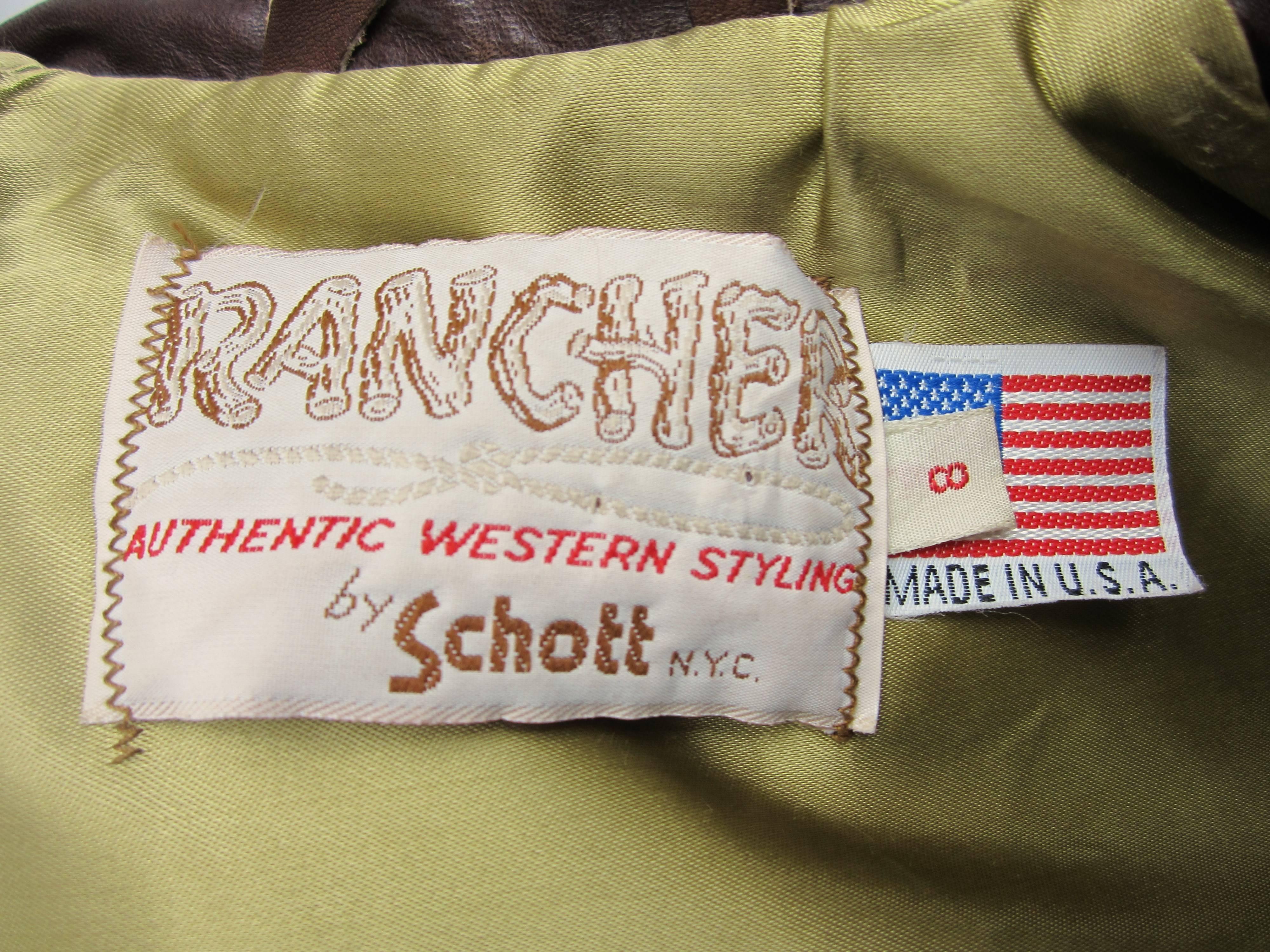 Women's or Men's SCHOTT RANCHER Western Fringe Biker Jacket Brown Leather 1960's